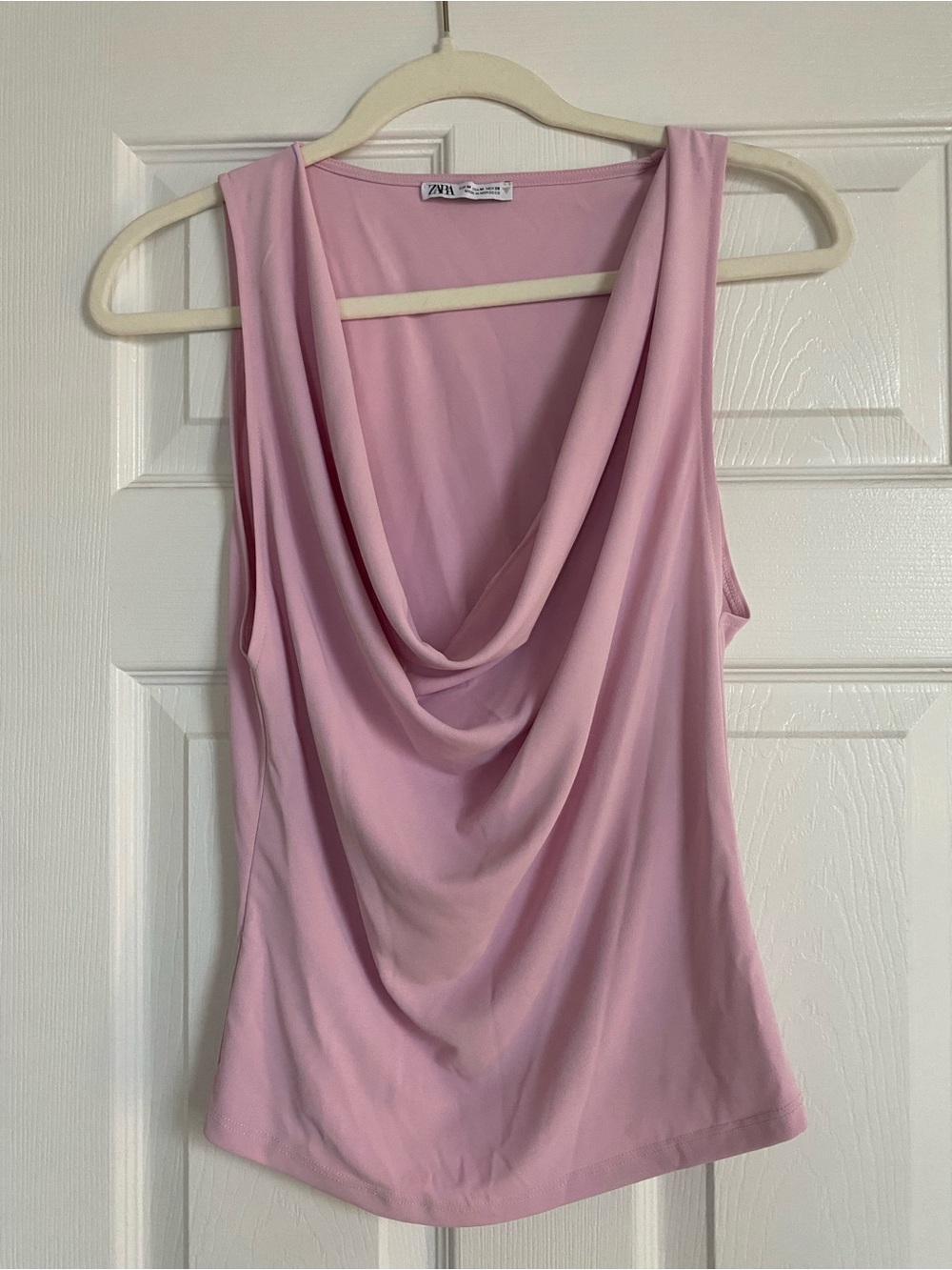 Zara Light Pink Draped Cowl Neck Sleeveless Top